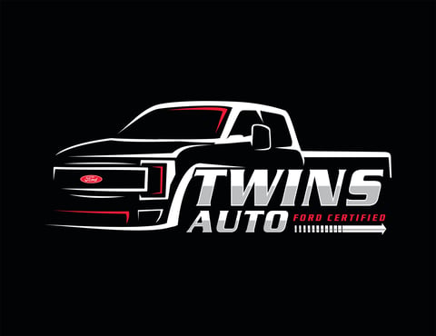 Twins Auto logo featuring a white and red stylized Ford truck with text TWINS AUTO FORD CERTIFIED on black background